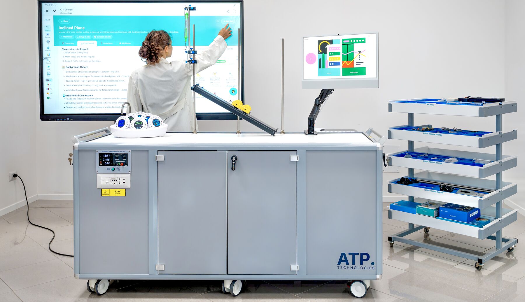 Teacher using the ATP mobile lab and ATP Connect platform for an inclined plane experiment