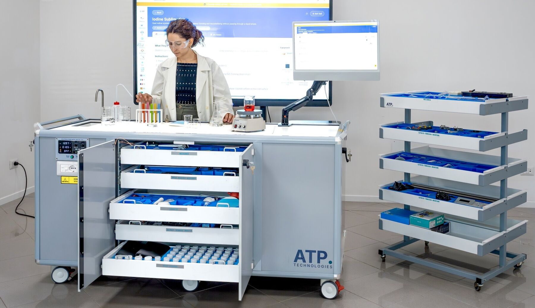 Chemistry session on the ATP mobile lab with smart trays open